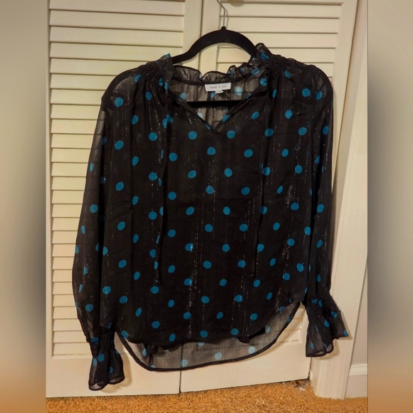 Floral & Ivy Tops - Floral & Ivy Black Sheer Polka Dot Blouse – Size Small